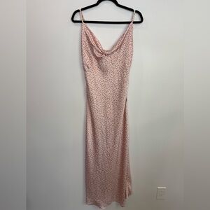 Sans Souci pink Floral Slip satin Dress with Pink Rose Print size large